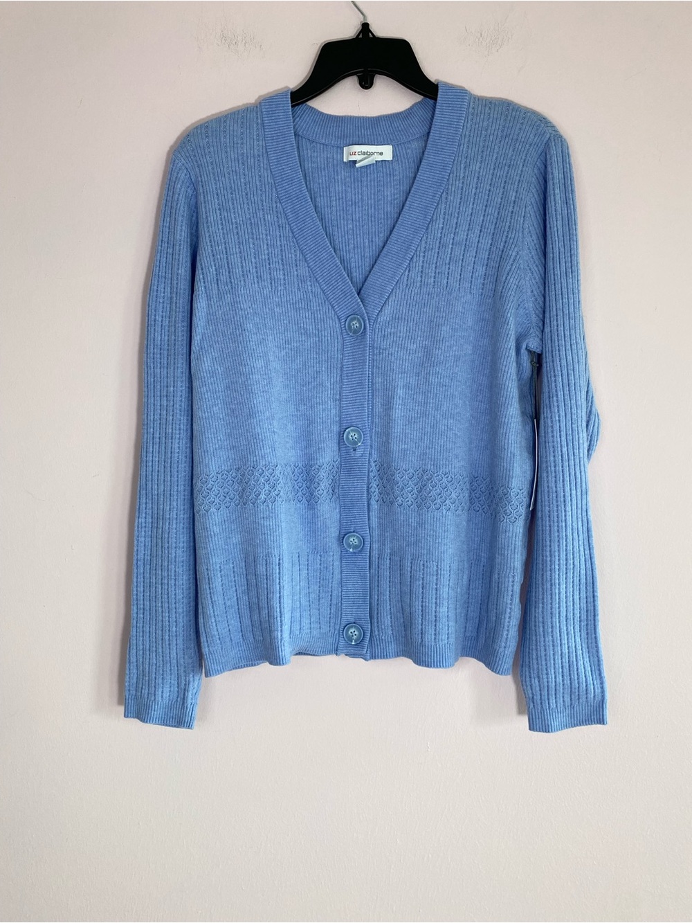 NEW Liz Claiborne Light Blue Ribbed V-Neck Button Cardigan size Medium